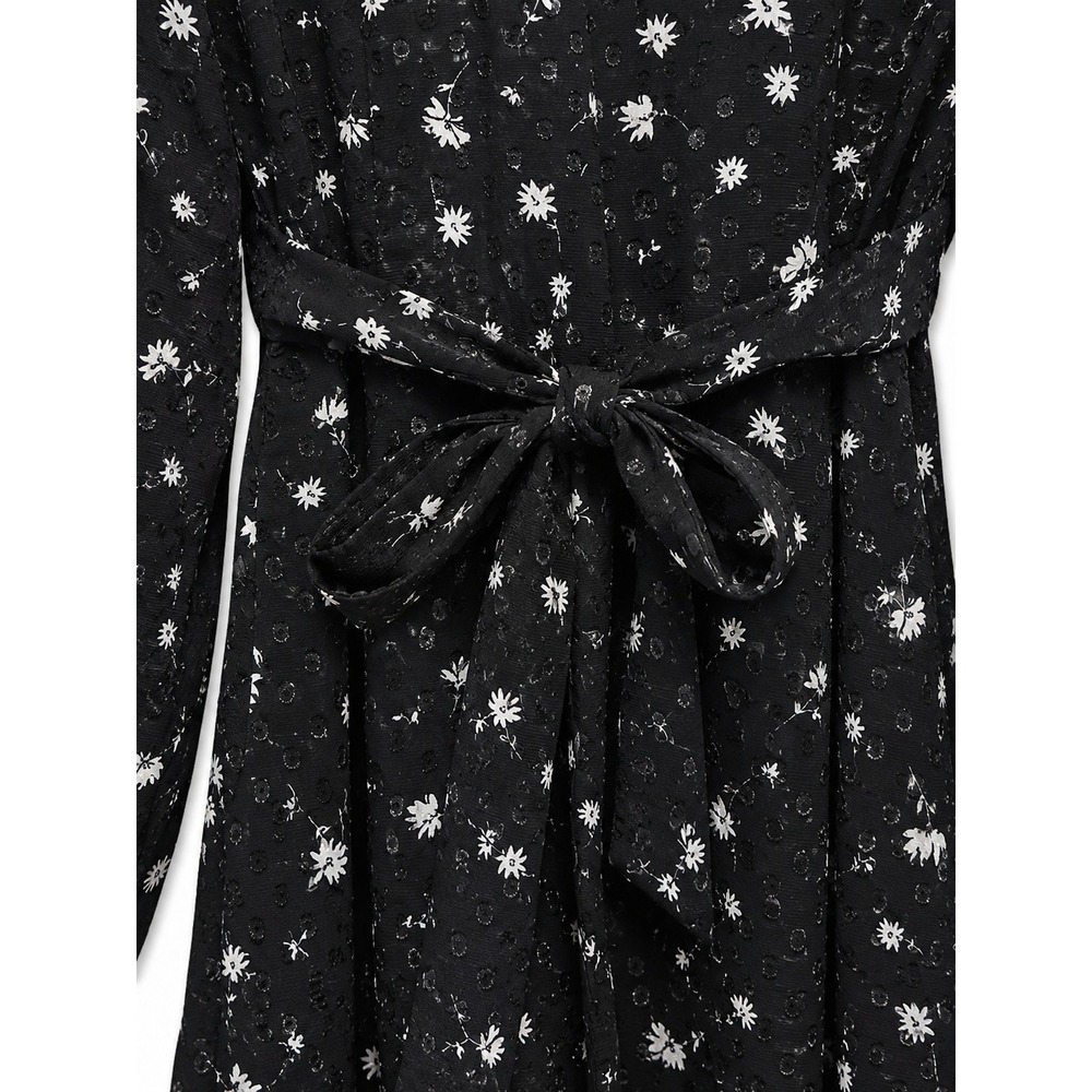 Spring + Mercer Black Floral Swiss Dot Ruffle Wrap Mini Dress XS NWT - Picture 9 of 10